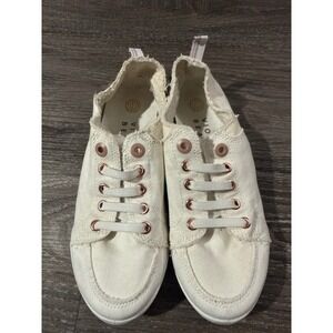 Vionic Beach Pismo Womens 6 Cream Canvas Slip On Sneakers Frayed Casual Shoes